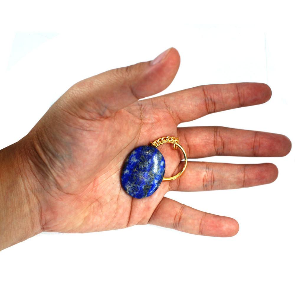 Lapis Lazuli Worry stone Keychain  - in a hand
