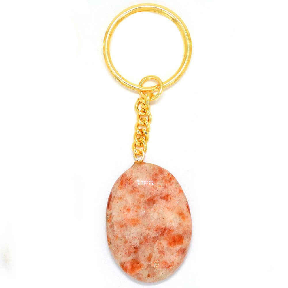 Sunstone Worry stone Keychain with gold chain and ring