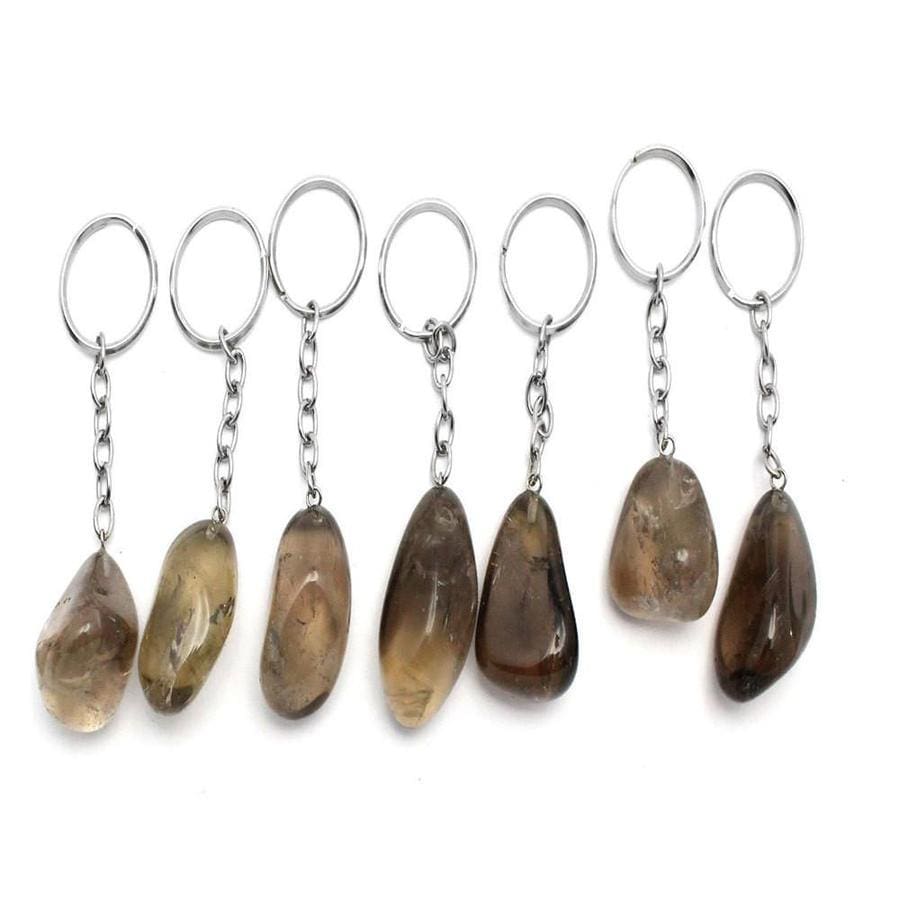 smokey tumbled keychains in a row