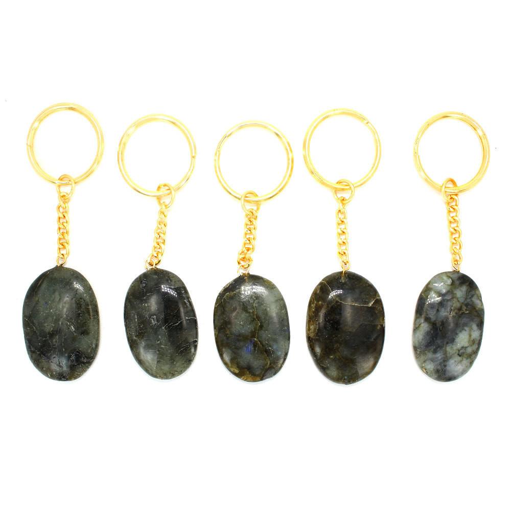 Labradorite - Labradorite Worry Stone Keychain - Gold Tone Keychain - Natural Labradorite Stone Keychain - 5 in a row