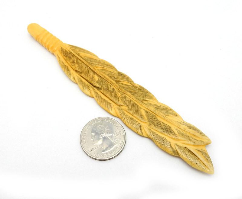 Large Bone Feather Bead - Carved Bone Feather Top Side Drilled Bead (RK66B3-04)