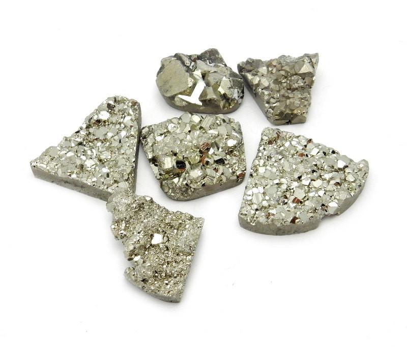 Top view of 6 Pyrite Mixed Shape Cabochons