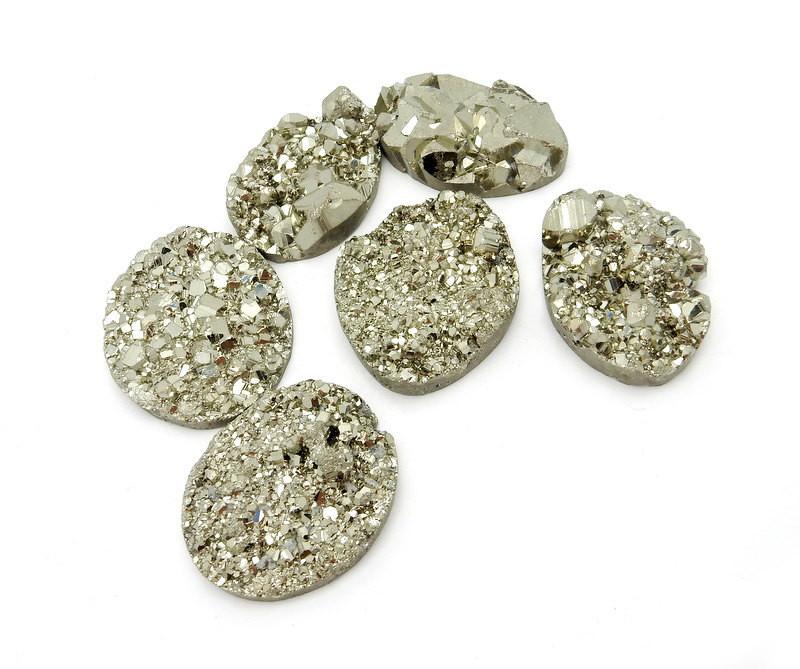 6 Large Pyrite Oval Cabochons