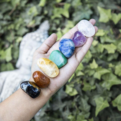 Chakra Stones Set of 7 Tumbled Stones A Quality LARGE stacked in order on a hand and wrist