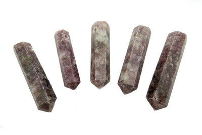 5 Lepidolite Pencil Point Bead - Top Side Drilled Beads fanned out on a table