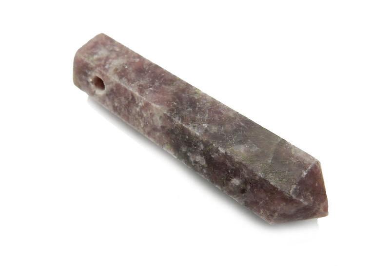 Lepidolite Pencil Point Bead - Top Side Drilled Bead  shot at an angle
