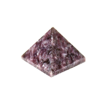 close up of the details on this lepidolite pyramid 