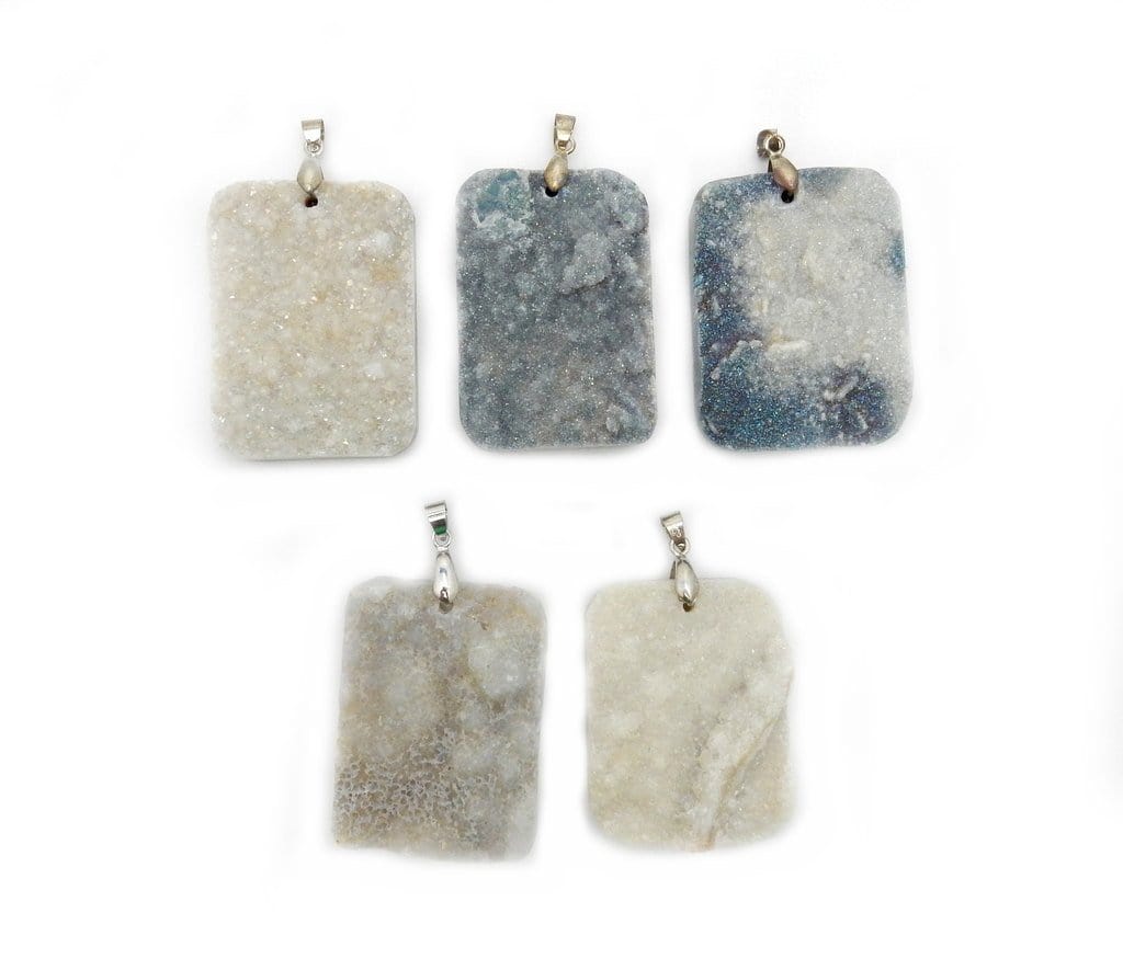 Light Colored Druzy Titanium Treated Cabochon with Silver Plated Bail--Front view of different color and shape.