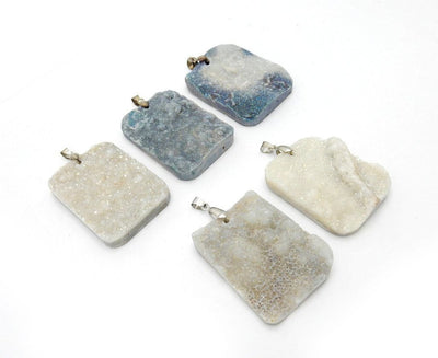 Light Colored Druzy Titanium Treated Cabochon with Silver Plated Bail--Top view of patterns, details and sizes. 