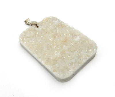 Light Colored Druzy Titanium Treated Cabochon with Silver Plated Bail--Top close view of detailed pattern. 