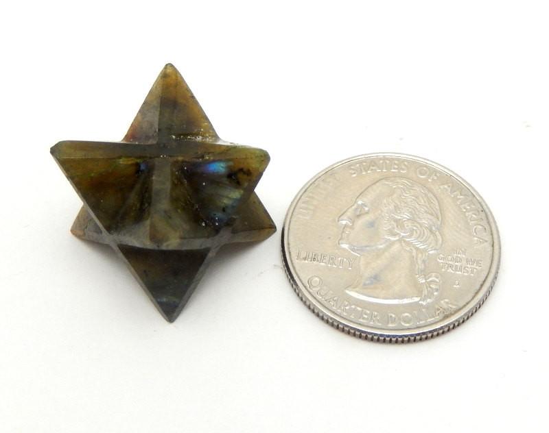 Merkaba Star - Labradorite Merkabah Star - next to a quarter