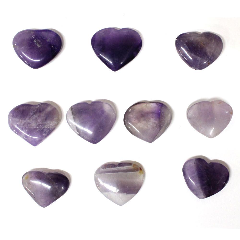 amethyst hearts on white background