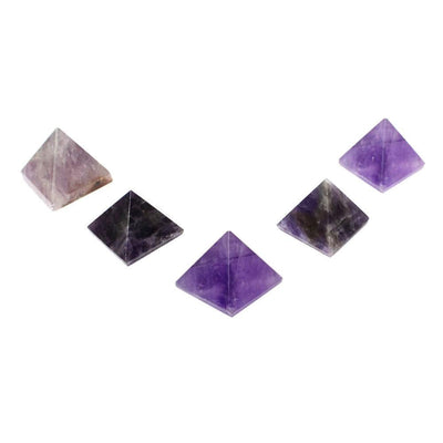 multiple Petite Amethyst Pyramids to show various characteristics such as color inclusions shape size