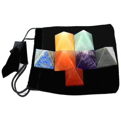Pyramid Chakra Set on a black velvet pouch