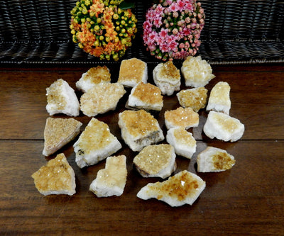 Citrine Cluster - Clusters 1/2 LB - spread out on a table