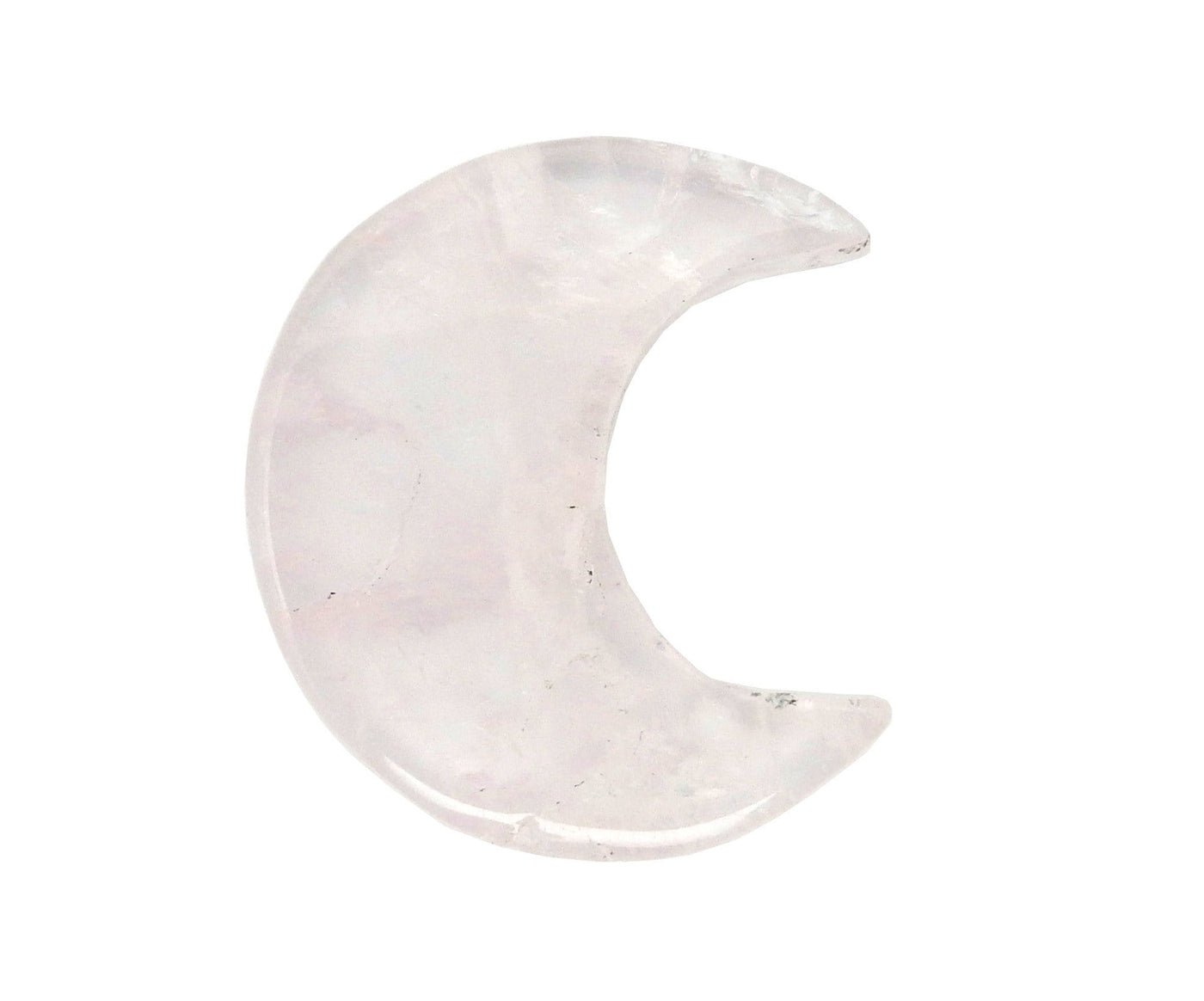 Rose Quartz Half Crescent Moon - Drilled displayed on a white surface.