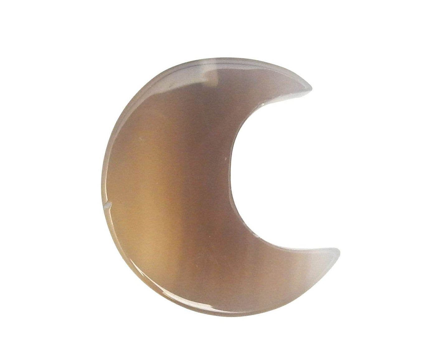 Chalcedony Half Crescent Moon - Drilled displayed on a white surface.