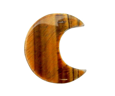 Tigers Eye Half Crescent Moon - Drilled displayed on a white surface.