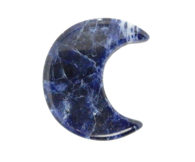 Blue Sodalite Half Crescent Moon - Drilled, displayed on a white surface.