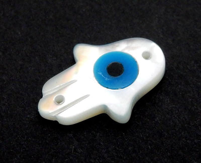 Mother Of Pearl Hamsa Hand With Greek Eye Connector - Side Drilled Bead