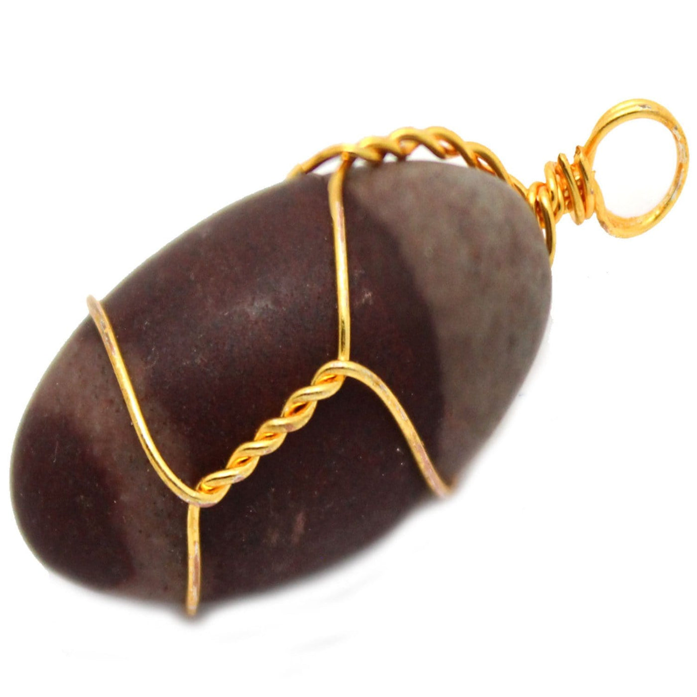 Narmada Lingam Stone Gold Tone Wire Wrapped Pendant 