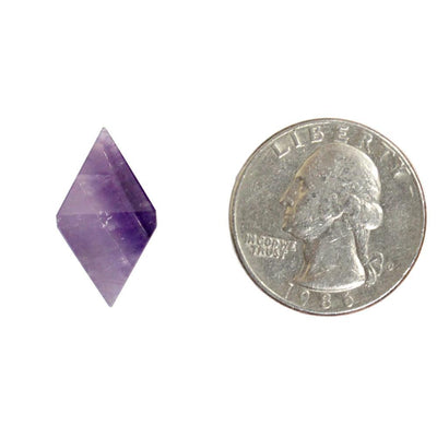 ONE (1) Amethyst Diamond Shaped Stone Point - next to a quarter