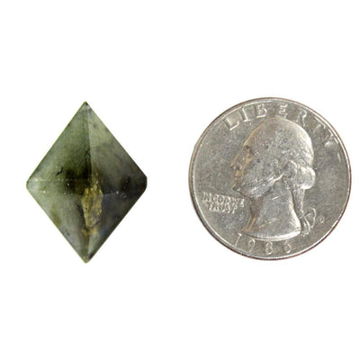 ONE (1) Labradorite Diamond Shaped Stone Point - next to a quarter