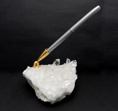 Crystal Quartz Cluster Pen Holder with a pen in it