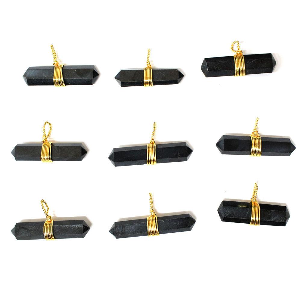 3 rows of 3 black agate  pendant  with gold wire 