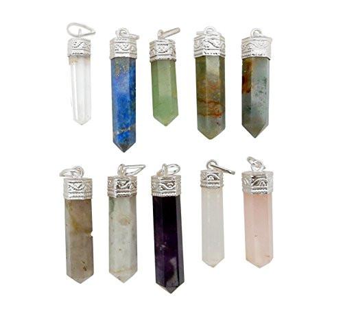 10 Electroformed Crystal Points of various sizes and colors on a white background from an upper angle