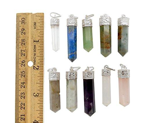 10 Electroformed Crystal Points of various sizes and colors on a white background. Shown next to a ruler showing they are roughly between 1-2 inches