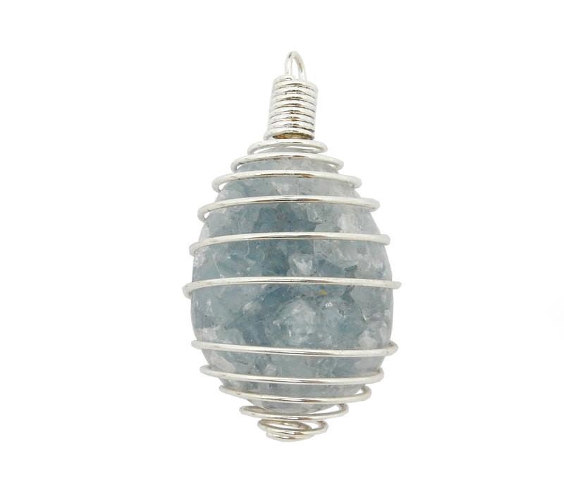 Pendants - Wire Cage Tumble Stone Holder - Cage Only - Silver Toned Wire Tumbled Stone Cage (RK85B11-01)
