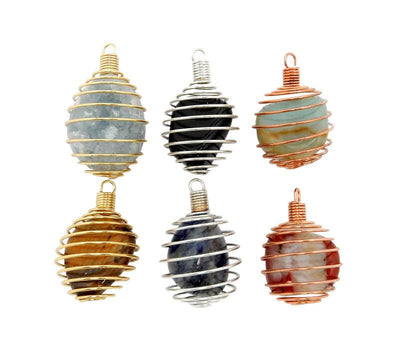 Pendants - Wire Cage Tumble Stone Holder - Cage Only - Silver Toned Wire Tumbled Stone Cage (RK85B11-01)
