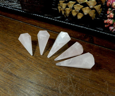 Five Rose Quartz Pendulum Point Top Side Drilled Bead side view