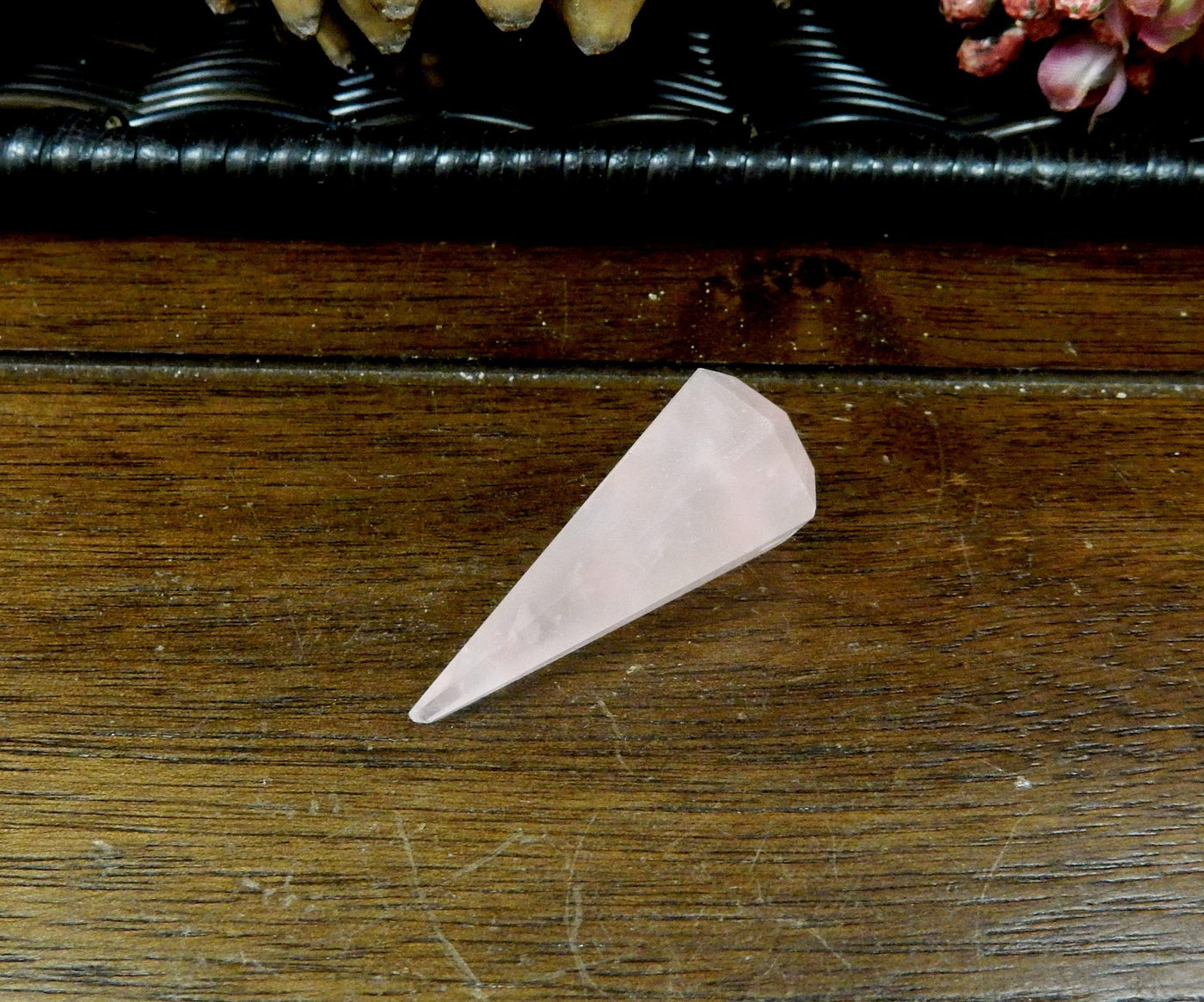 Rose Quartz Pendulum Point Top Side Drilled Bead side view