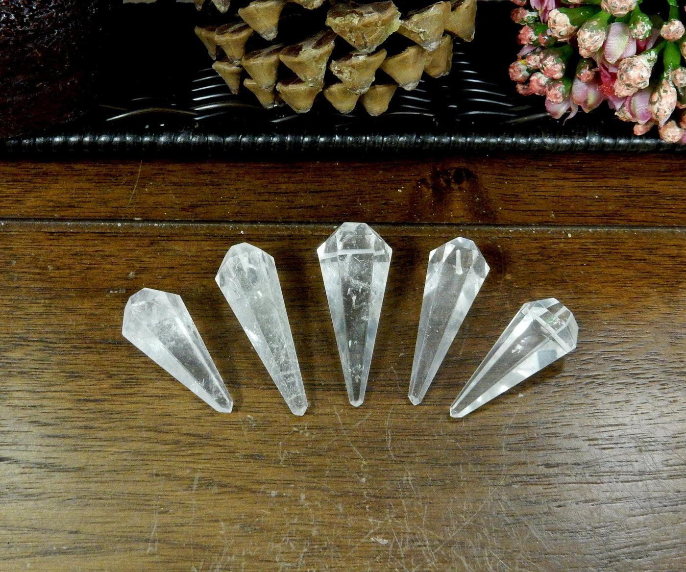 Five Crystal Quartz Pendulum Point Top Side Drilled Bead