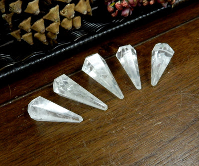 Five Crystal Quartz Pendulum Point Top Side Drilled Bead side view