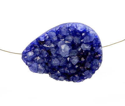 Single Petite Blue Teardrop Druzy with string through drilled hole 