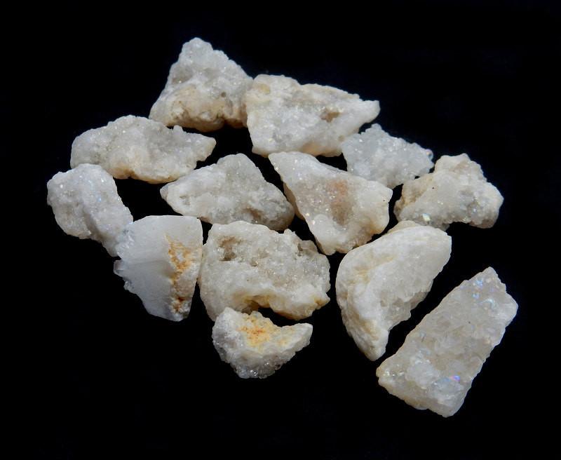 Petite Calcite Druzy BeaBundle White Calcite Druzy Top Side Dilled Bead in black background side view