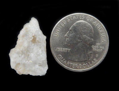 Single White Calcite Druzy Top Side Drilled Bead next to quarter for size comparison