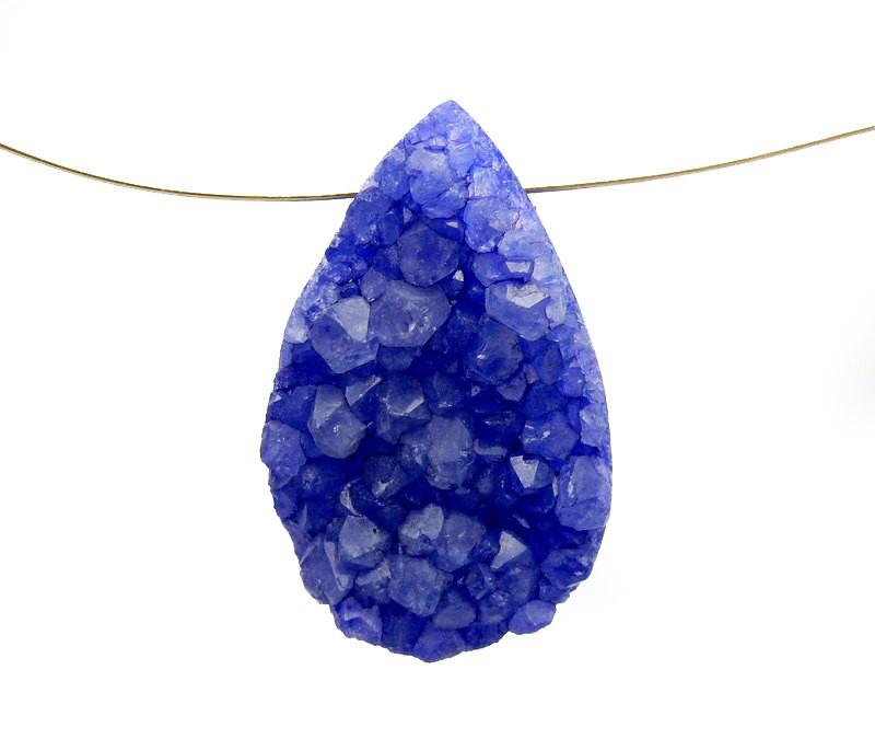 Petite Druzy Bead Blue Teardrop Druzy Top Side Drilled Bead close up view with string through drilled hole ( string not included)