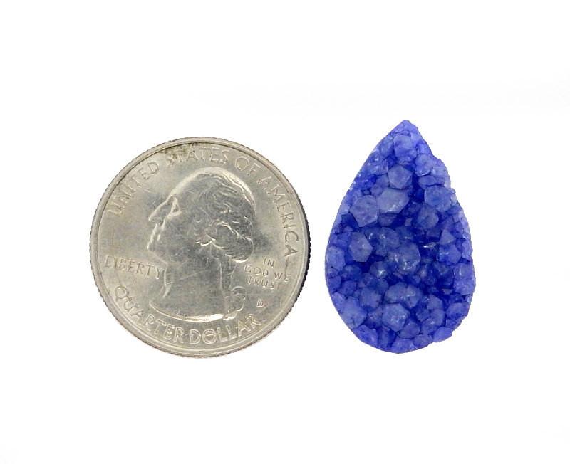 Petite Druzy Bead Blue Teardrop Druzy Top Side Drilled Bead next to quarter for size compraison