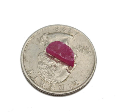 Single Petite Pink Half Moon Druzy on top of a quarter for size comparison