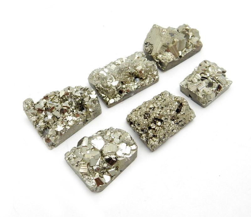 Six Petite Pyrite Rectangle Cabochon in white background top angle view