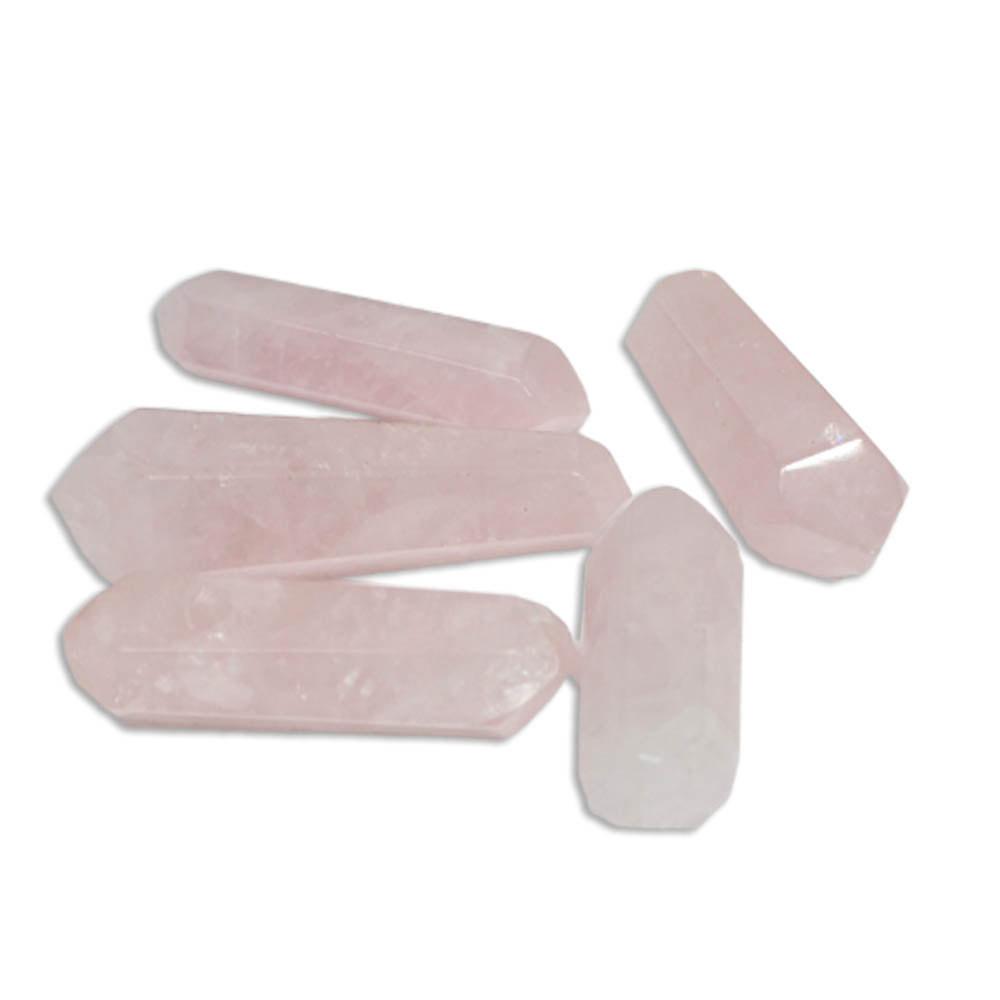 Five Petite Rose Quartz Double Terminated Point in a white background 