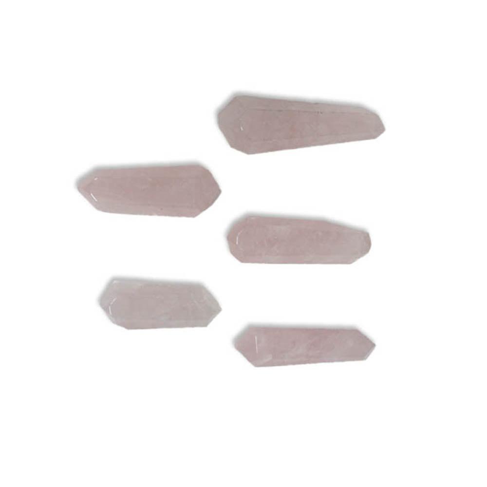 Five Petite Rose Quartz Double Terminated Point top view ina white background