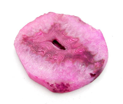 Pink Drilled Agate Slice--Close view of size and pattern details. 