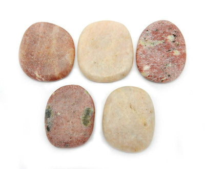 5 Pink Moss Agate Large Palm Stones on white background