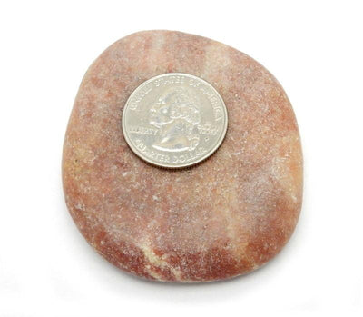 quarter on top of Pink Moss Agate Large Palm Stone for size reference