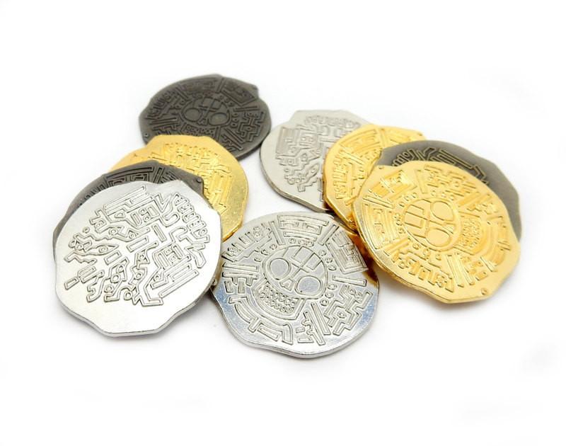 side view of Mixed Pirate coins for thickness reference